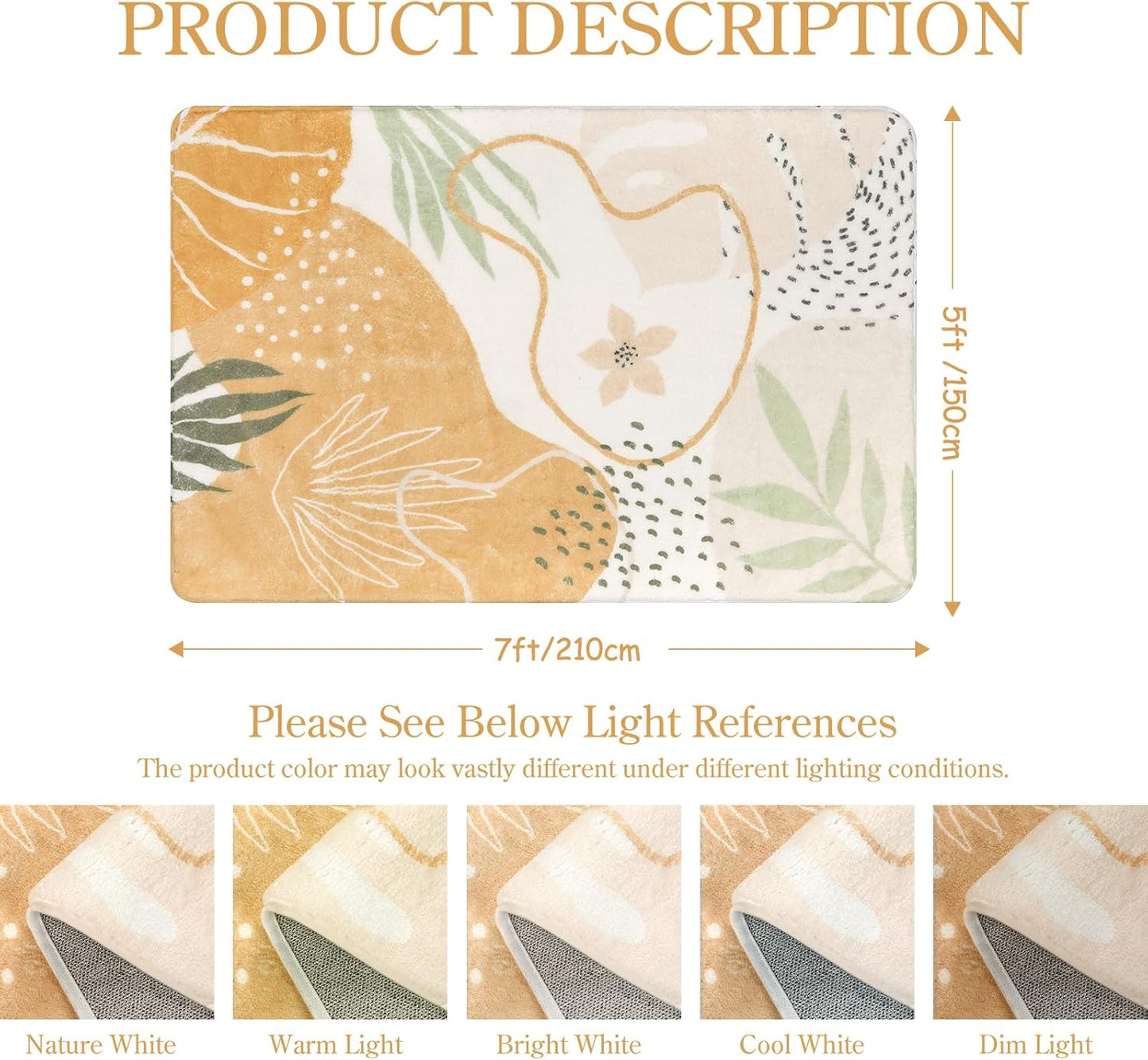 Lahome Washable Area Rug for Living Room - 5x7 Rug for Classroom Throw Non-Slip Soft Rugs for Bedroom Aesthetic, Boho Taupe Botanical Print Indoor Capet for Kids Nursery Dorm Entryway Dining Room