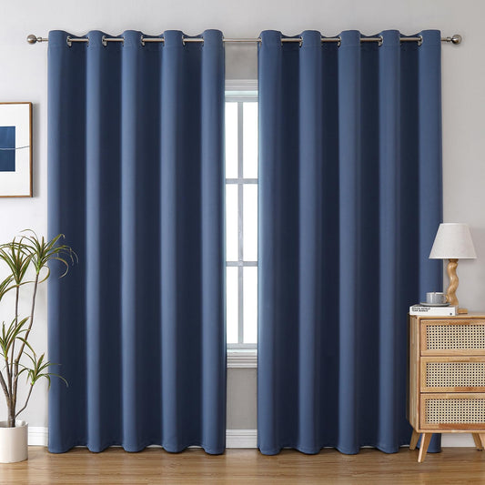 ChrisDowa Blackout Curtains 70 inches Wide for Bedroom - 2 Panels Set Extra Wide Grommet Thermal Insulated Room Darkening Curtains for Living Room (Stone Blue, 70 x 84 Inch)