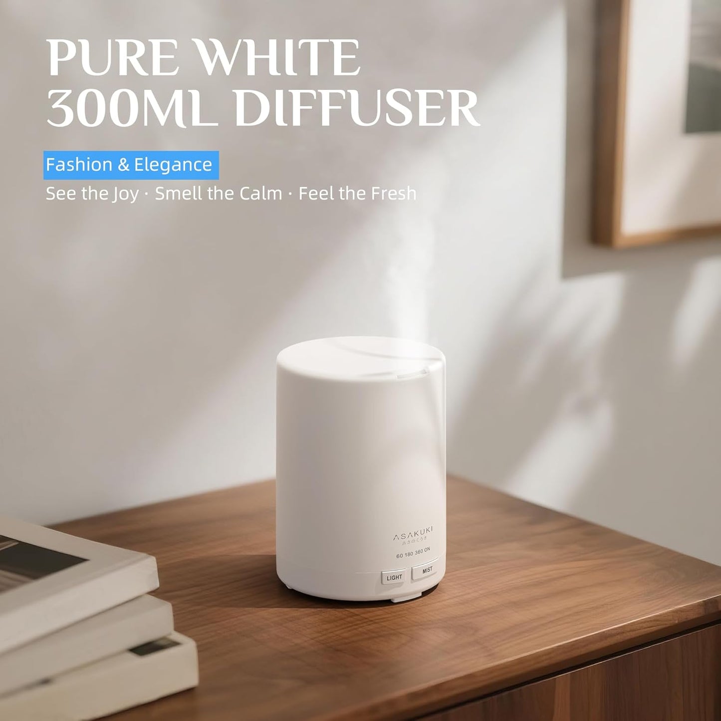 ASAKUKI Essential Oil Diffuser, 5-in-1 Quiet Humidifier, Home Fragrance Aroma Diffuser with 7 LED Color Changing Light and Auto-Off Switch (Pure White)