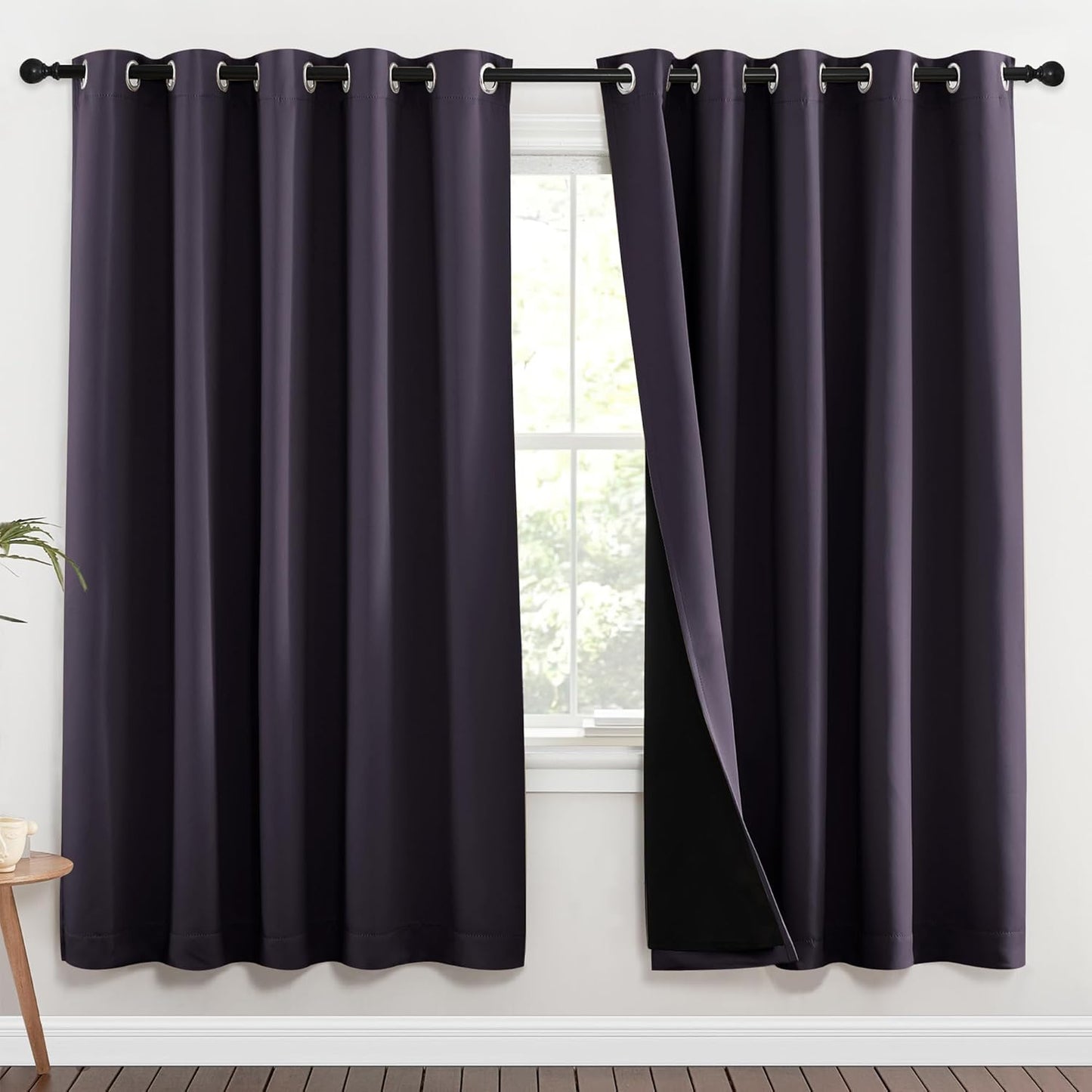 NICETOWN 100% Blackout Window Curtain Panels, Greyish Purple, 2 Pieces, 70-inch Wide Per Panel, Full Light Blocking Drapes with Black Liner for Nursery, 72-inch Drop Thermal Insulated Draperies