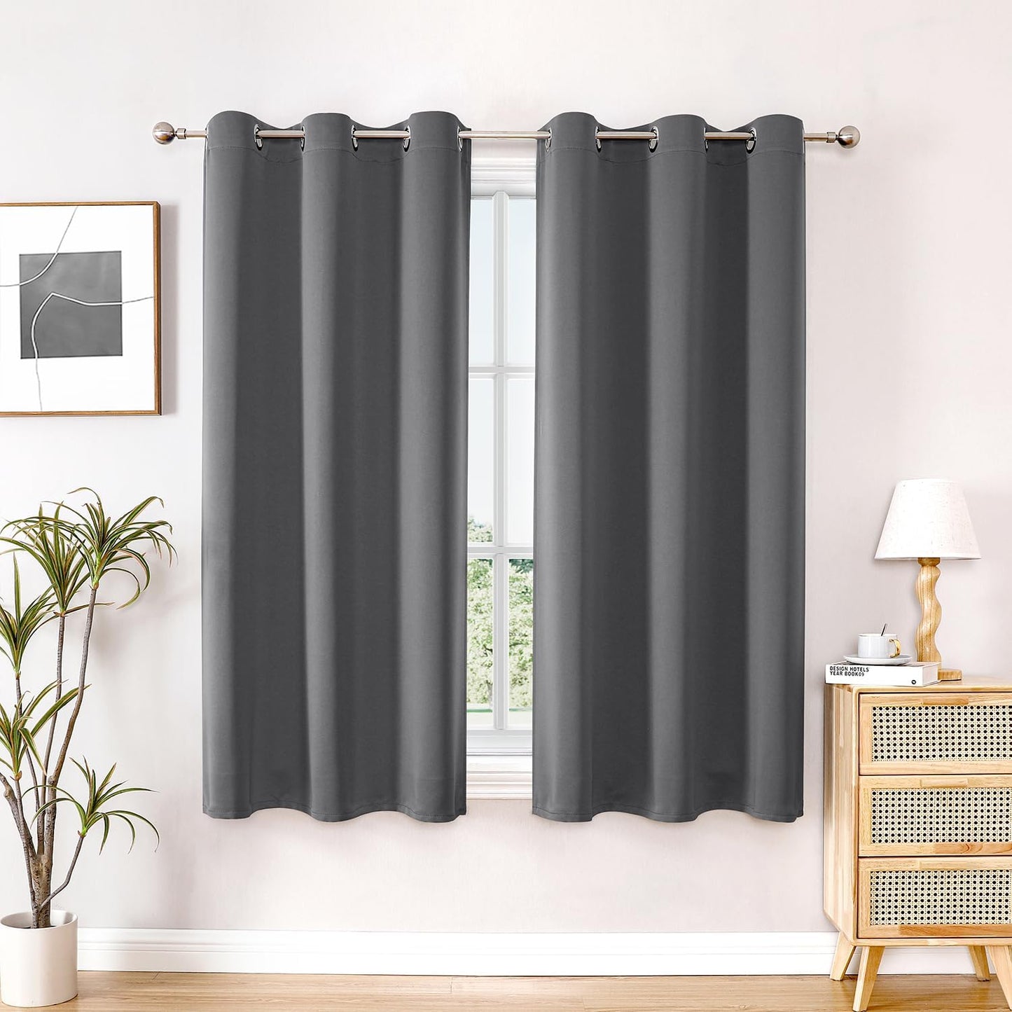 ChrisDowa Small Window Curtains 50 inches Long for Bedroom - Grommet Short Thermal Insulated Room Darkening Curtains for Kitchen (2 Panels, Grey, 29 x 50 Inch)
