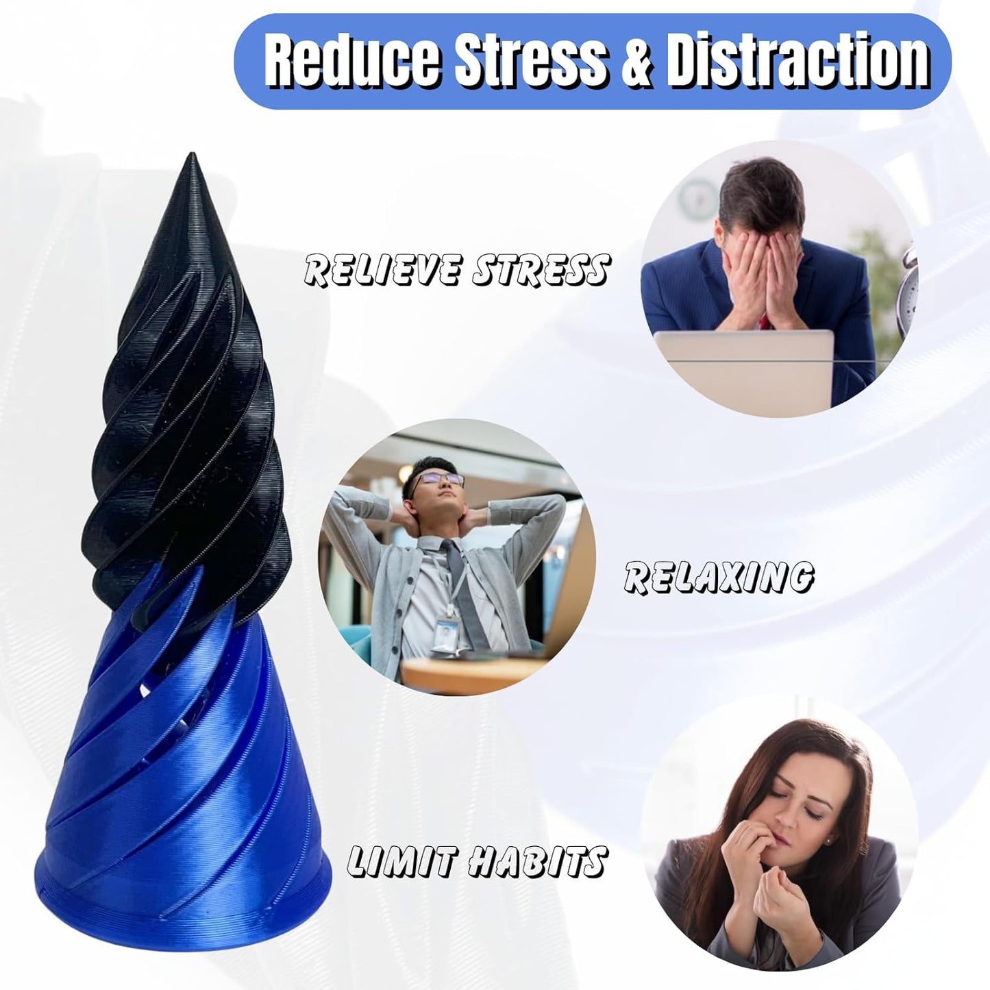 Impossible Pyramid Passthrough Sculpture, Pass Through Pyramid Fidget Toy 3D Printed Spiral Cone Fidget Toy, Mini Vortex Thread Illusion, Desktop Deco Souvenir Gift Mini Stress Relief Desk Toy