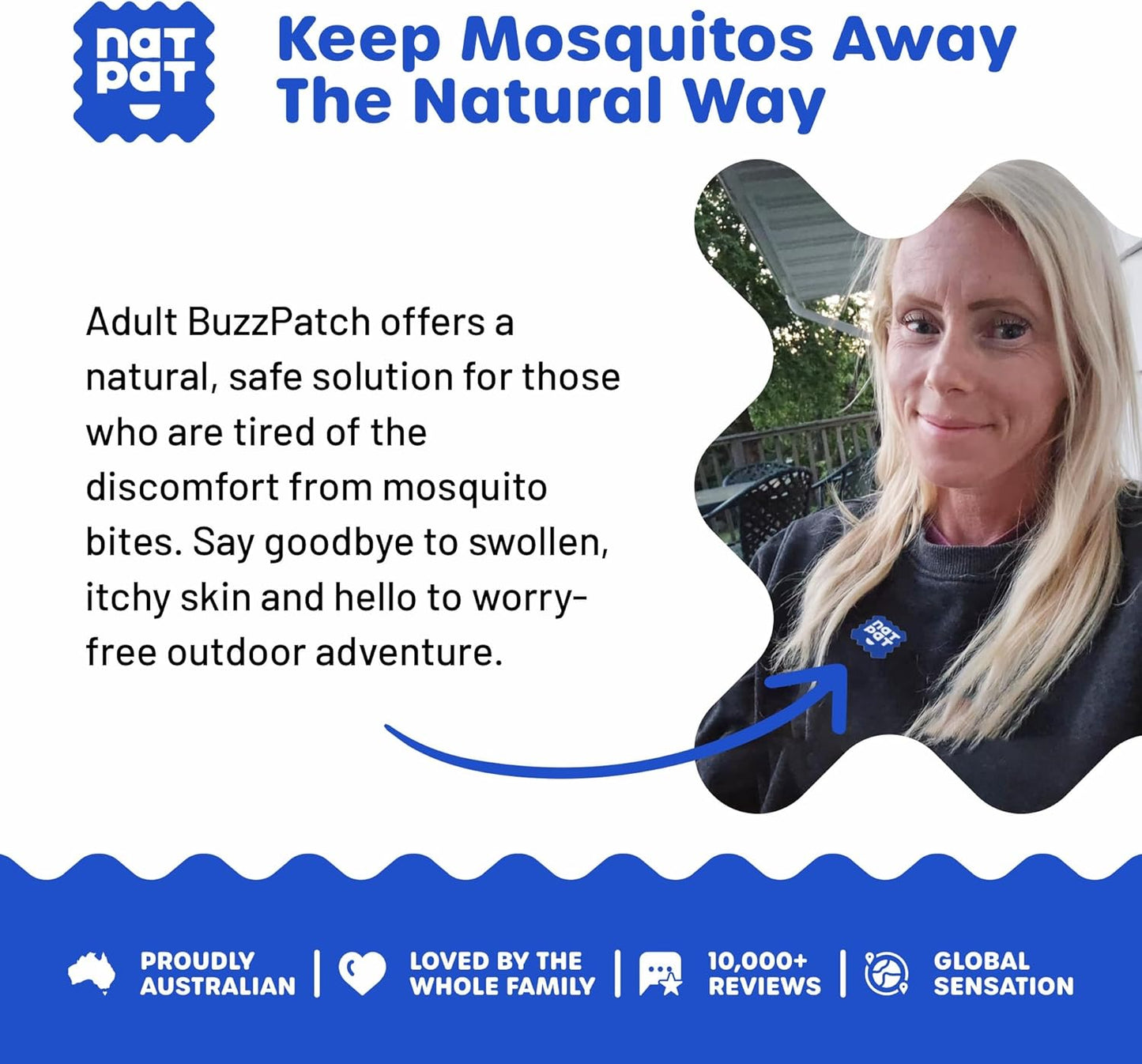 NATPAT BuzzPatch Mosquito Patches for Adults - Plant-Based Mosquito Patches, Non Toxic - The Original All Natural Citronella Essential Oil Insect Patch(40 Pack)