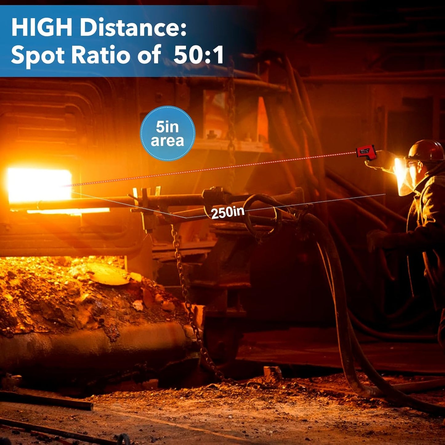 -40℉~2912℉ MESTEK Infrared Thermometer Temperature Gun,50:1 Dual Laser High Temp Thermometer with Thermocouple Probe, Non-Contact Industrial Pyrometer for Engine, Kiln, Forging,Humidity Measurement