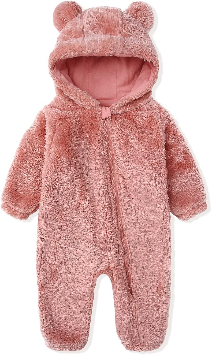 Newborn Baby Snowsuit Fleece Lined Onesie Outfits Warm Hooded Romper for Infant