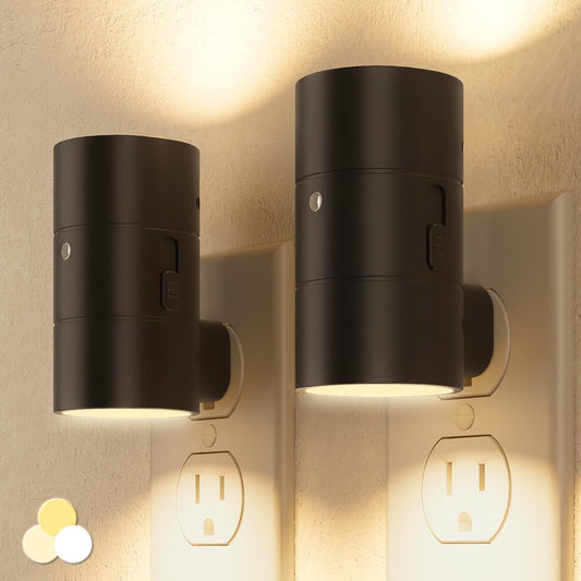 NIORSUN Night Lights Plug Into Wall,Plug in Night Light with 3 Light Modes,Ultra-Slim Design,Dusk to Dawn Sensor,0-100LM Dimmable Night Light for Hallway Bathroom Stairway Bedroom,Black,2 Pack
