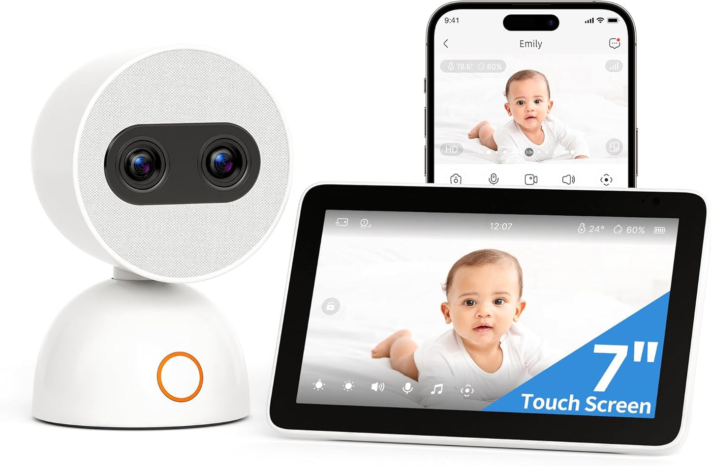 Simsky Video Baby Monitor with 2× 4MP Camera, 7" HD Touch Screen WiFi Smart Audio Monitor, 6X Optical Quality Zoom, App Remote Access, AI Tracking, Intelligence Detection, 32GB Local Storage