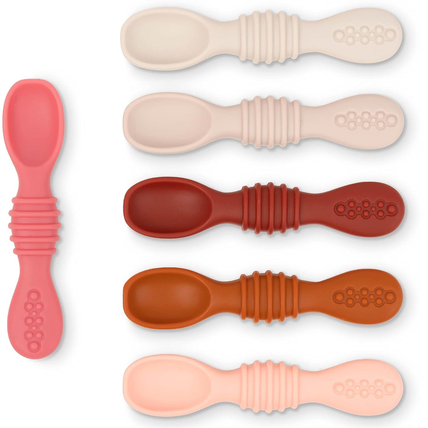 Simka Rose Silicone Baby Spoons Self Feeding 6 Months - First Stage Infant Spoons for Babies & Toddlers- Baby Led Weaning Spoons Set of 6- Easy on Gums Food Training Utensils Dishwasher Microwave Safe