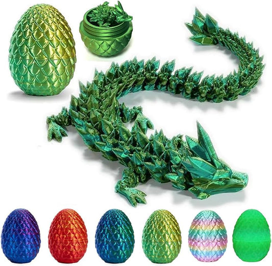 3D Printed Dragon Egg, Mystery Crystal Dragon Egg Fidget Toys Surprise, Articulated Crystal Dragon Eggs with Dragon Inside (Laser Yellow Green)