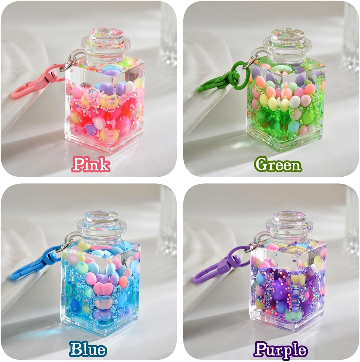 Backpack Keychains for Kids,Colorful Liquid Motion Keychain,Sensory Toy for Stress Relief Oil Bottle Key Chain Pendant Relaxing Calming Fidget Toys for Sensory Play 4 Colors