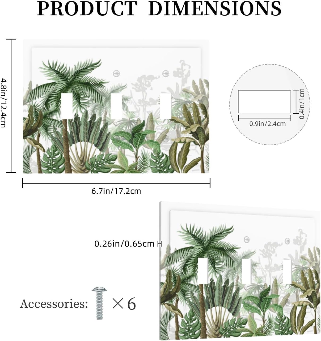 Palm Tree Banana Leaf Green Rainforest Natural Landscape Decorative Switch Plates 3 Gang Wall Plate Triple Toggle Light Switch Cover Faceplate Electrical Wall Panels for Bed Room Living Room Decor