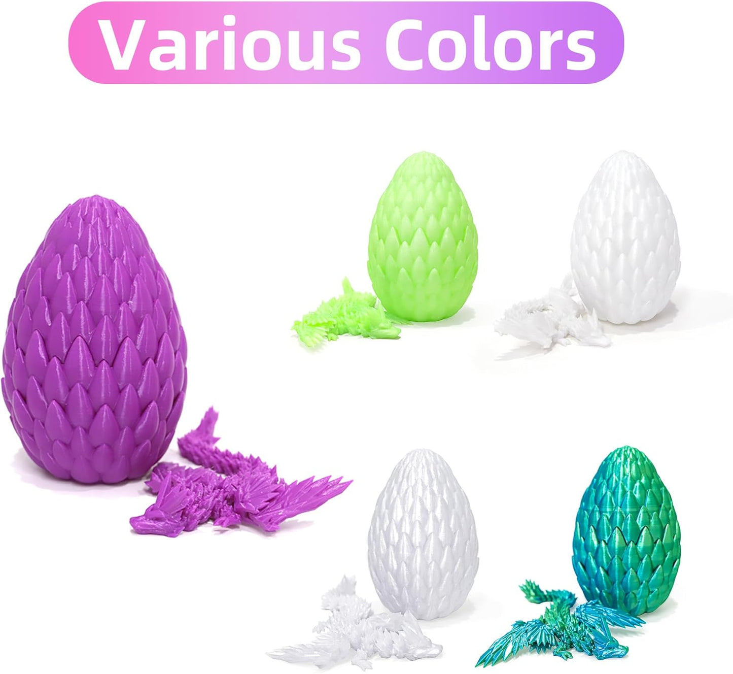 Upgraded 3D Printed Flying Dragon in Egg - Surprise Egg with Flexible Winged Dragon Inside, Mystery Beautiful Fidget Toy, Birthday Gift, Desk Figure Decor (Grape Purple)