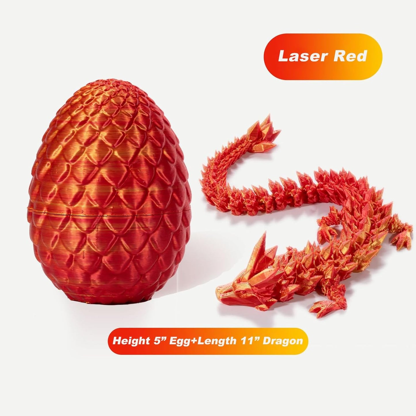 STONESTAR 3D Printed Dragon Fidget Toys, Full Articulated Dragon Crystal Dragon in Egg, Home Office Executive Desk Toys, 11" Dragon with 5" Egg (Laser Red)