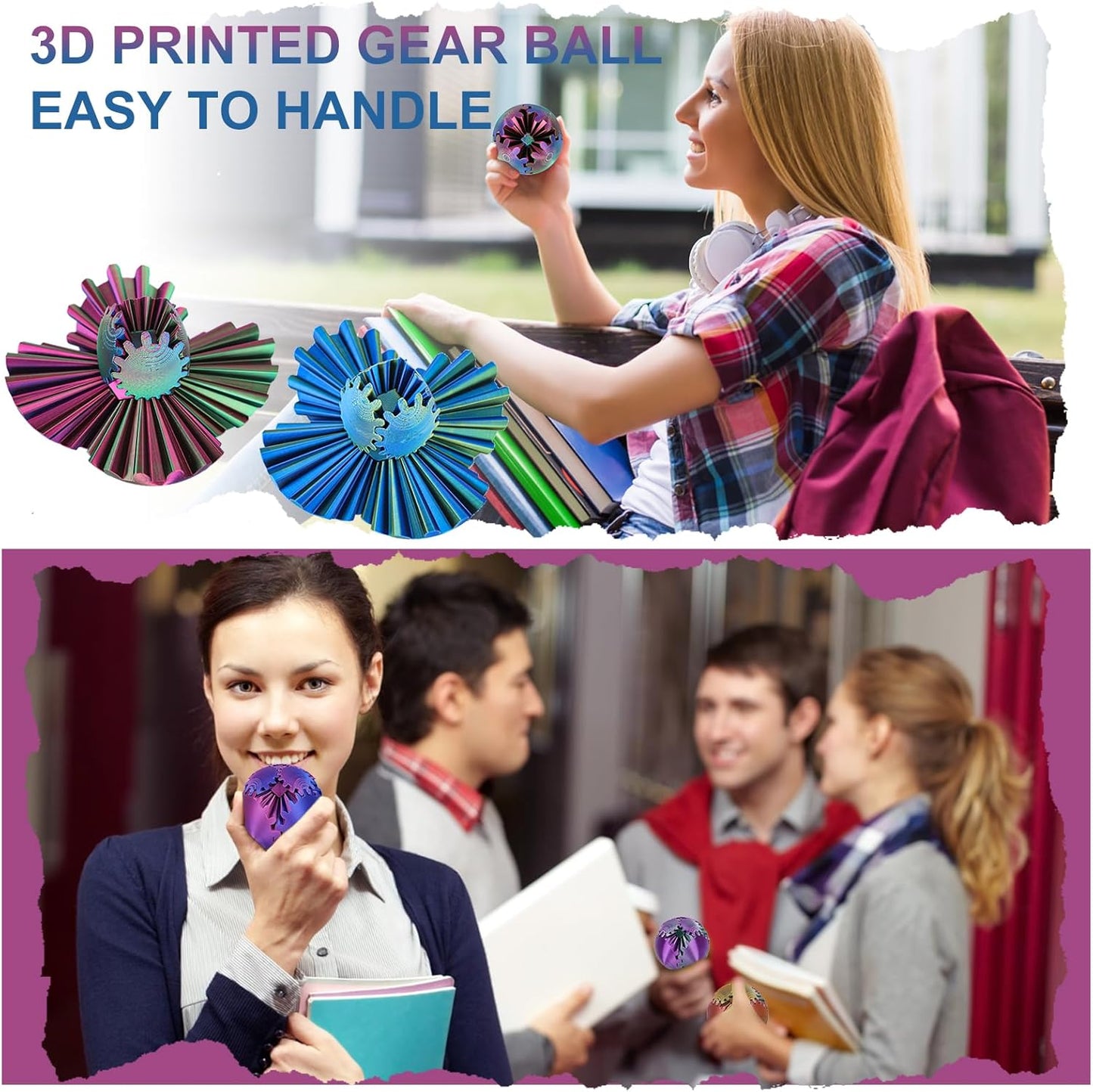 Gear Ball, Gear Sphere, 3D Printed Gear Ball Spin Ball Cube Fidget Toys GearSphere Ball, Stress Ball, Gear Sphere Desk Toy, Fidget Ball, Gear Toy for Stress and Anxiety Relaxing (Laser Color B)