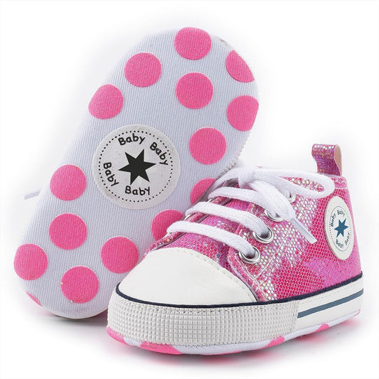Unisex Baby Girls Boys Canvas High-top Shoes, Newborn Infant Anti-Slip Soft Sole Frist Walking Breathable Sneakers