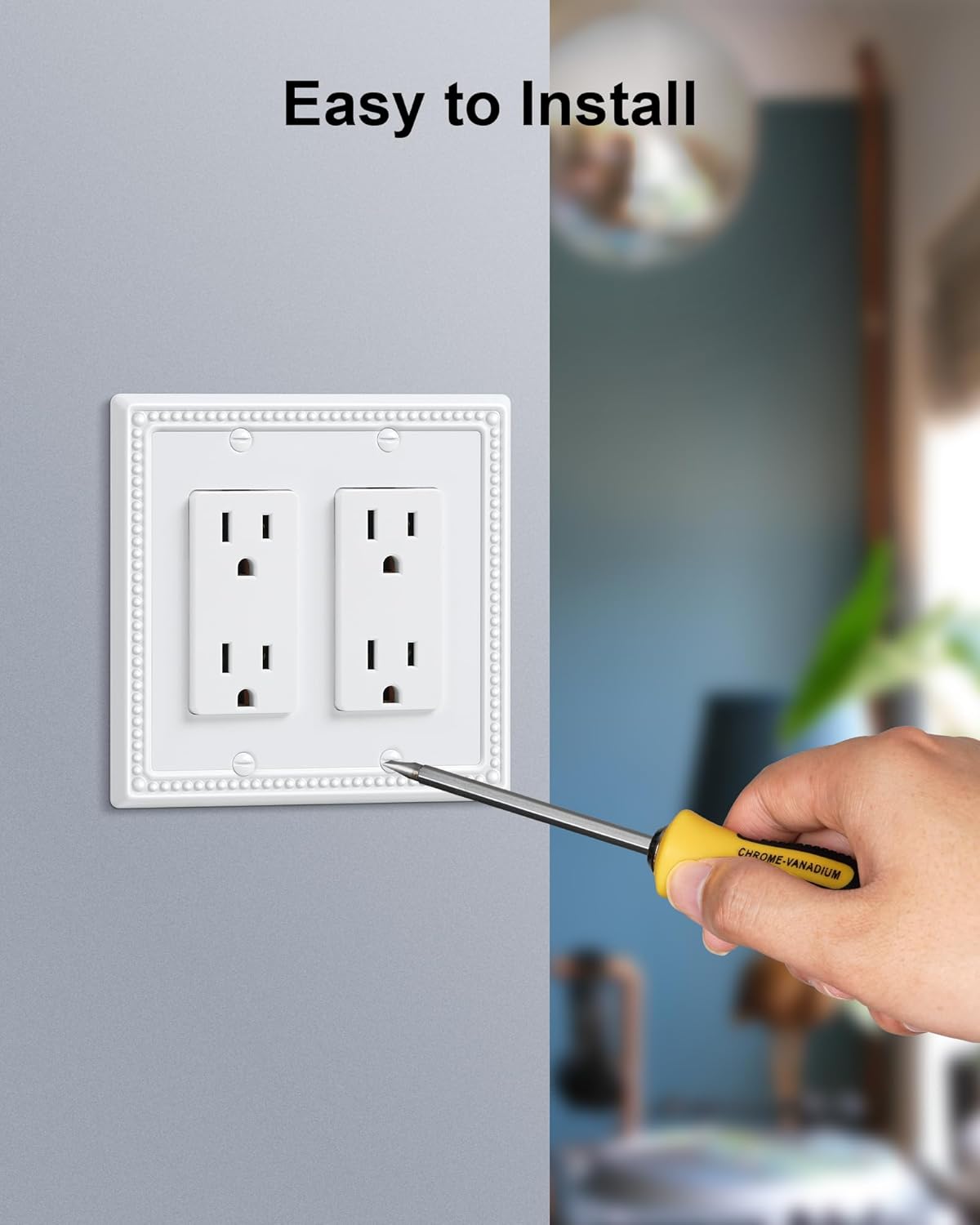 2-Pack Double Decorator Outlet Cover Plate, Pure White Pearls Decorative Switch Plates and Outlet Covers, Metal Wall Plates for Electrical Outlets