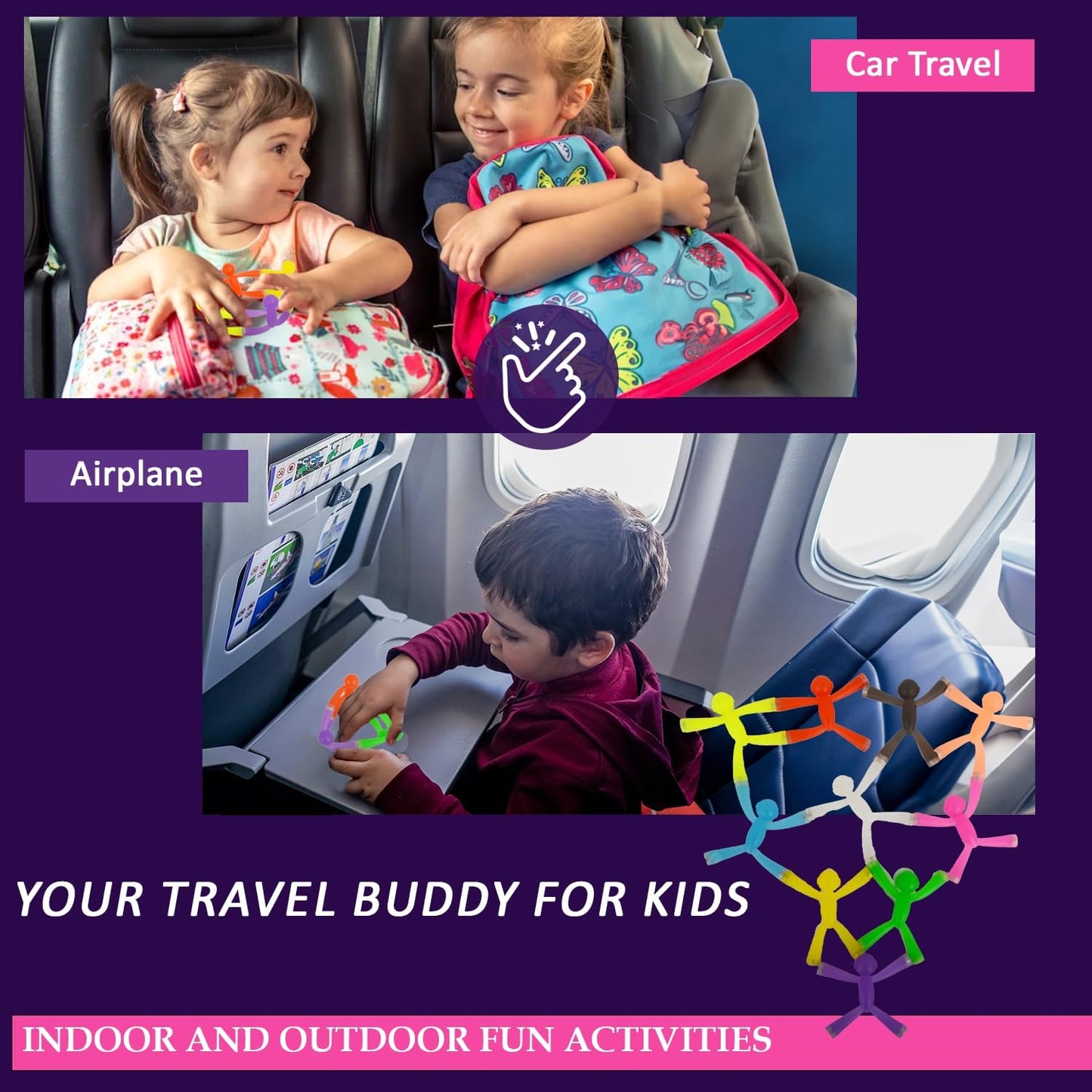 MAGMEN Enhanced Grip Magnetic Fidget Figures for Kids 3-8 & Toddlers | 10-Piece Opaque Colors Multipurpose Magnets Set for Travel, Road Trip, Office & Stocking Stuffer Gifts.