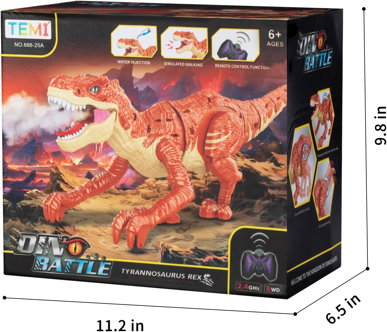 TEMI Large Remote Control Dinosaur Toy for Kids, Rc Simulated T-Rex Dinosaur Toy with Water Mist Spray, Light and Sounds, Electric Walking Dinosaur Robot for Boys Girls 3 4 5 6 7 Years