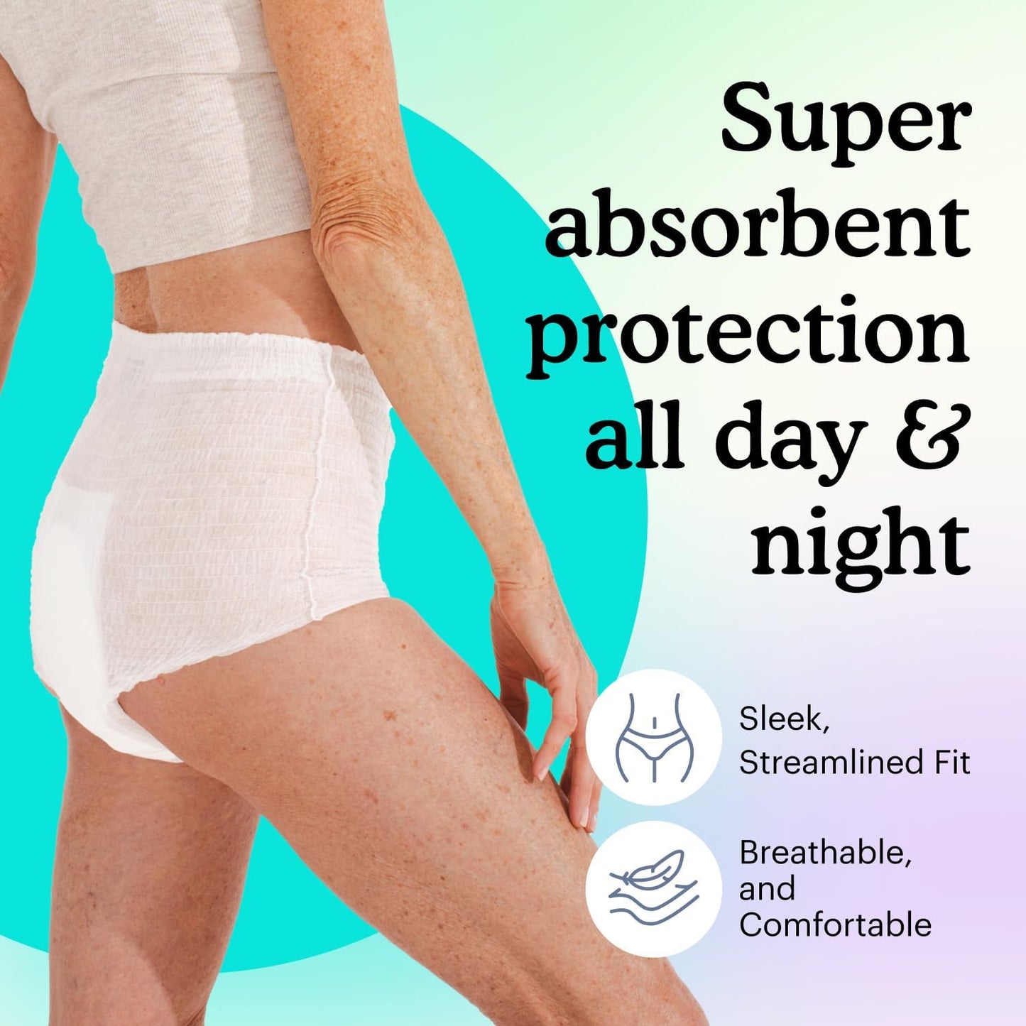 Because Adult Incontinence Underwear for Sensitive Skin - Women - Premium Overnight Disposable Briefs, Anti Odor - White, Small/Medium - Absorbs 6 Cups - 16 Count (Pack of 1)