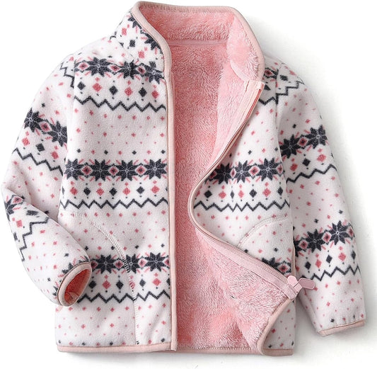 Kids Printed Polar Fleece Jacket Toddler Baby Boys Girls Autumn Winter Warm Sherpa Lining Outerwear Soft Lightweight