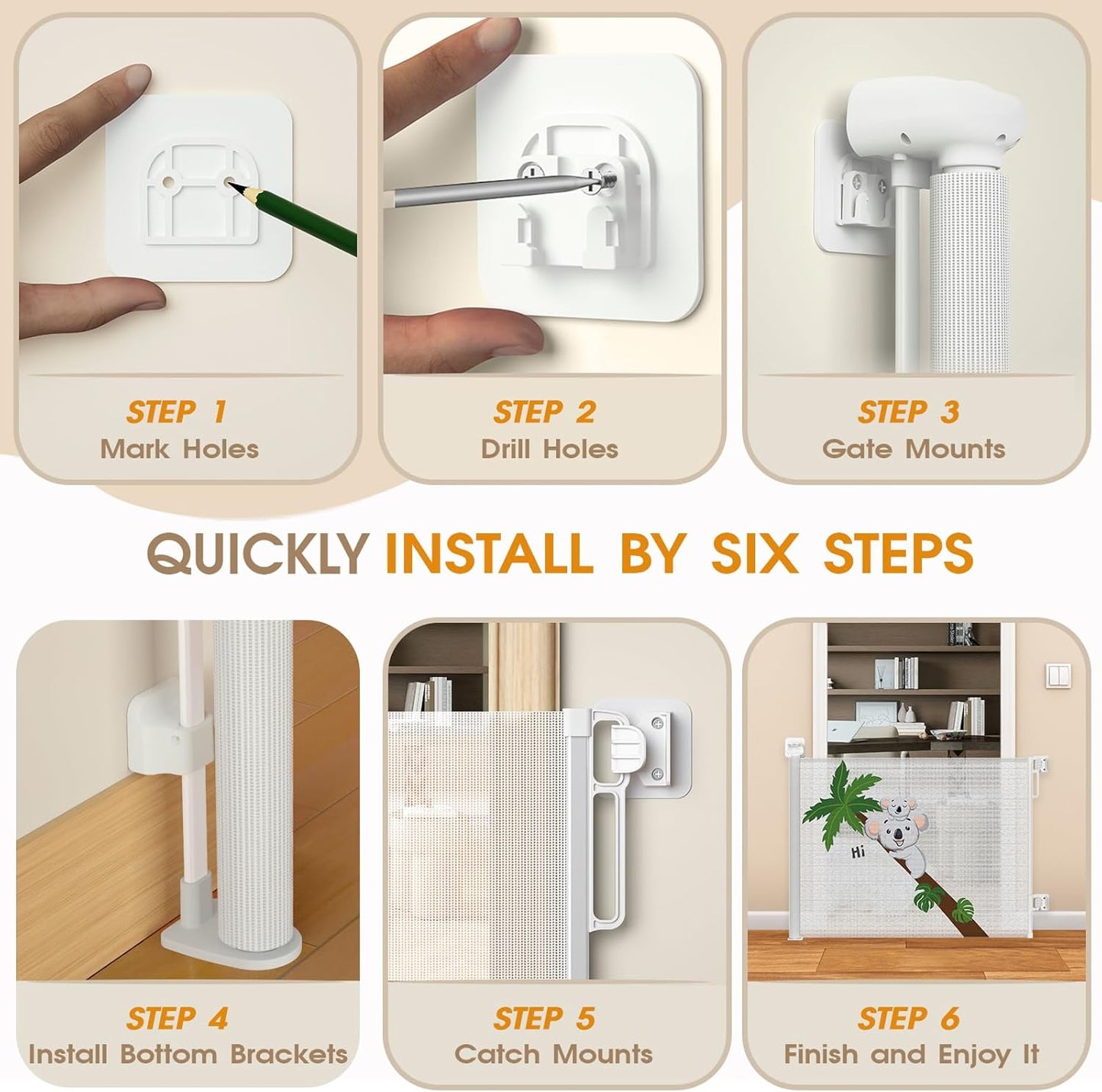 HOMEAL Retractable Baby Gates for Stairs & Doorways, Outdoor Indoor Mesh Dog Gate for Kids or Pet, Extra Wide Baby Gates for Deck, Porch, Hallways, Patio (White, Width Up to 55")