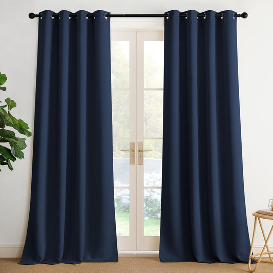 NICETOWN Navy Blue Blackout Curtains 90 inch Long, Thermal Insulated Grommet Privacy Energy Saving Shades for Bedroom, Living Room, Bathroom, Laundry, Patio, Closet, 2 Panels, W52 x L90
