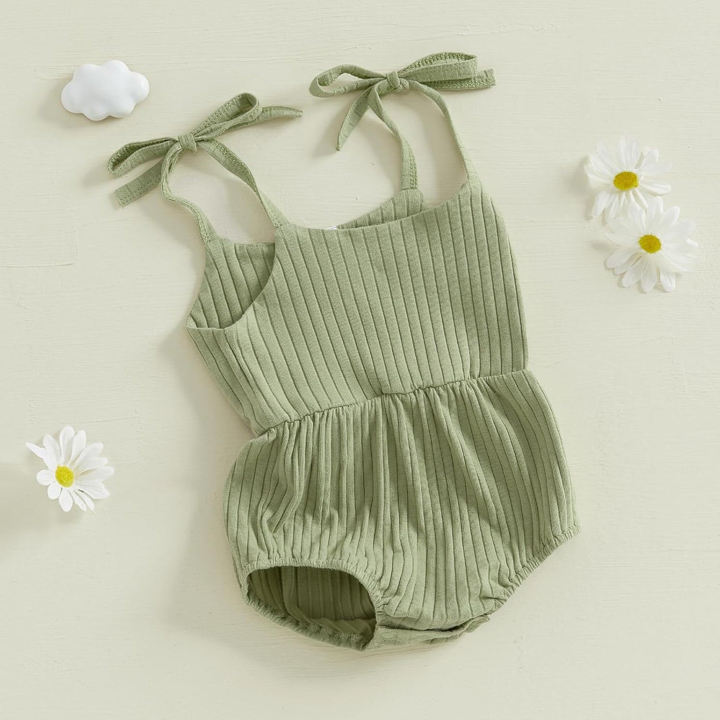 Newborn Infant Baby Girl Romper Ribbed Knit Sleeveless Spaghetti Strap One Piece Jumpsuit Bodysuit Summer Clothes