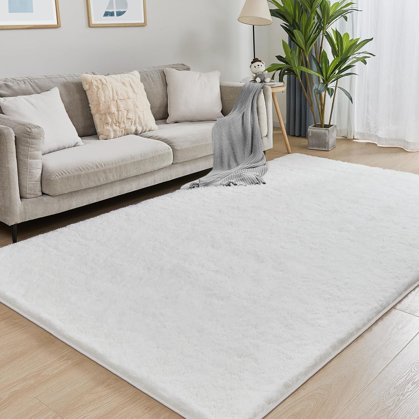 6x9 White Area Rugs for Living Room, Fluffy Shaggy Rug for Bedroom, Anti-Skid High Pile Indoor Carpet for Nursery, Kids Room, Bedside, Home Decor