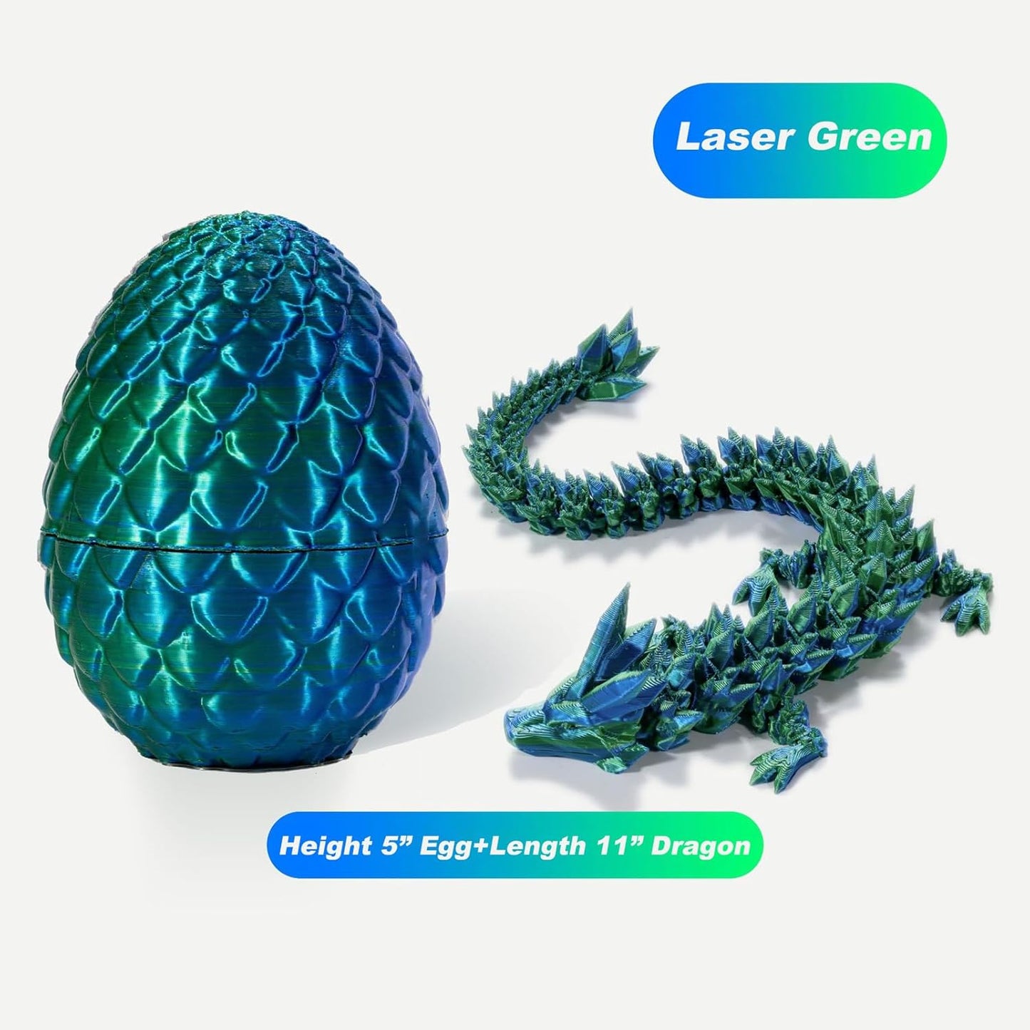 STONESTAR 3D Printed Dragon Fidget Toys, Full Articulated Dragon Crystal Dragon in Egg, Home Office Executive Desk Toys, 11" Dragon with 5" Egg (Laser Green)