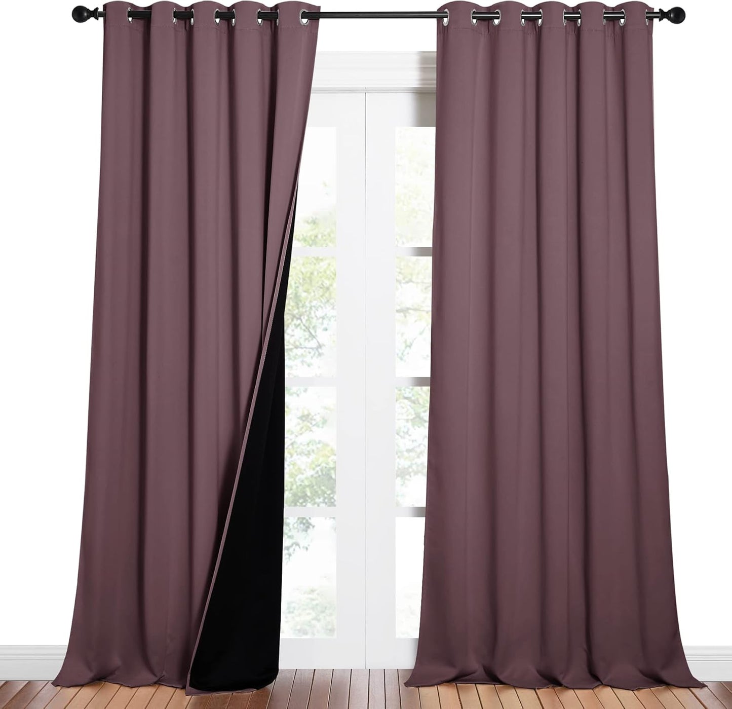 NICETOWN Full Shading Curtains for Windows, Super Heavy-Duty Black Lined Blackout Curtains for Bedroom, Privacy Assured Window Treatment (Dry Rose, Pack of 2, 62 inches W x 95 inches L)