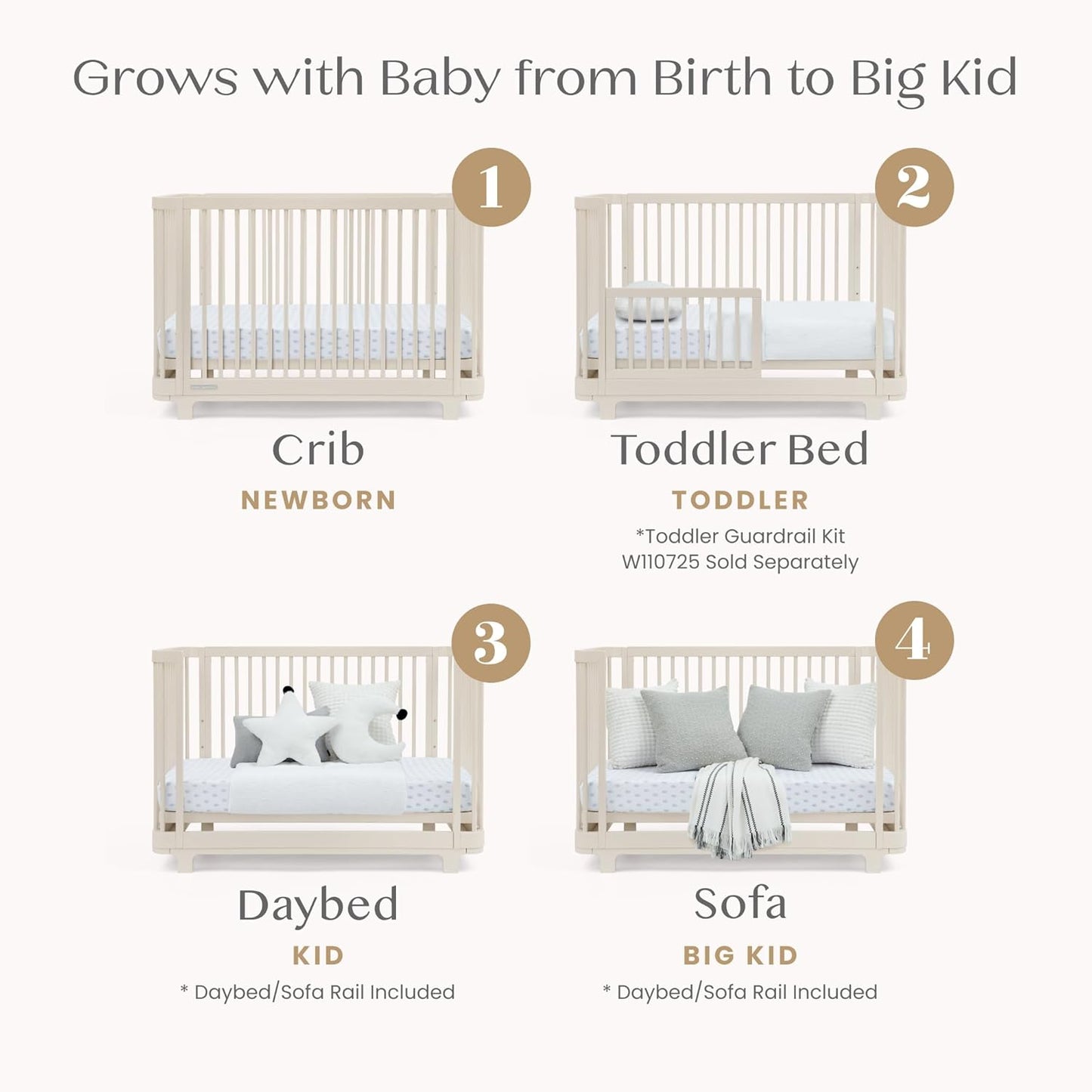 Delta Children Nest 4-in-1 Convertible Crib - Greenguard Gold Certified, Soft Beige