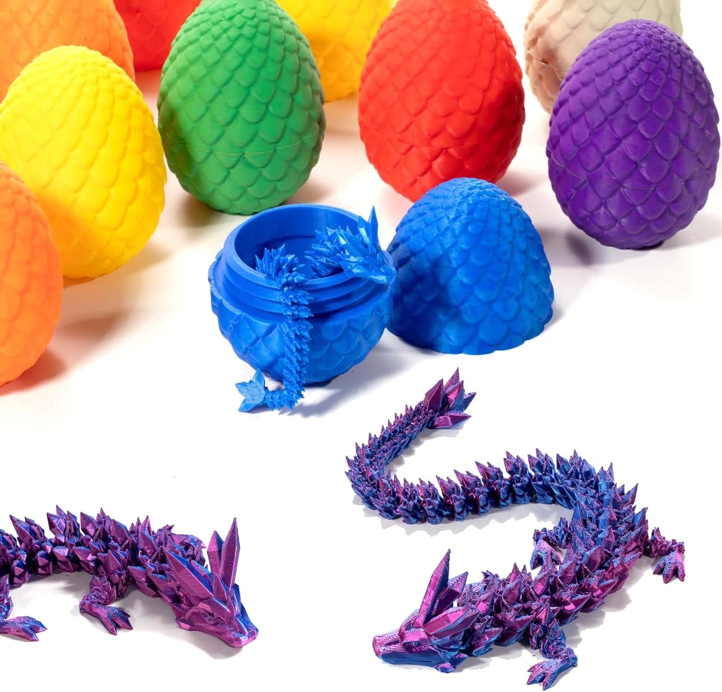 3D Printed Dragon in Egg, Full Articulated Dragon Crystal Dragon with Dragon Egg, Home Office Decor Executive Desk Toys, Adults Fidget Toys for Autism/ADHD (Laser Yellow&Green, 12")