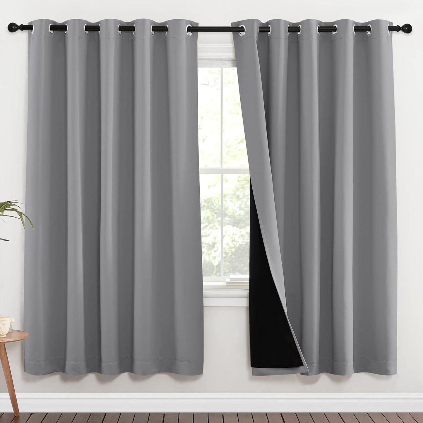 NICETOWN Full Shade Curtain Panels, Pair of Energy Smart & Noise Blocking Out Blackout Drapes for Dining Room Window, Thermal Insulated Guest Room Lined Window Dressing(Silver Grey, 70 x 72 inch)