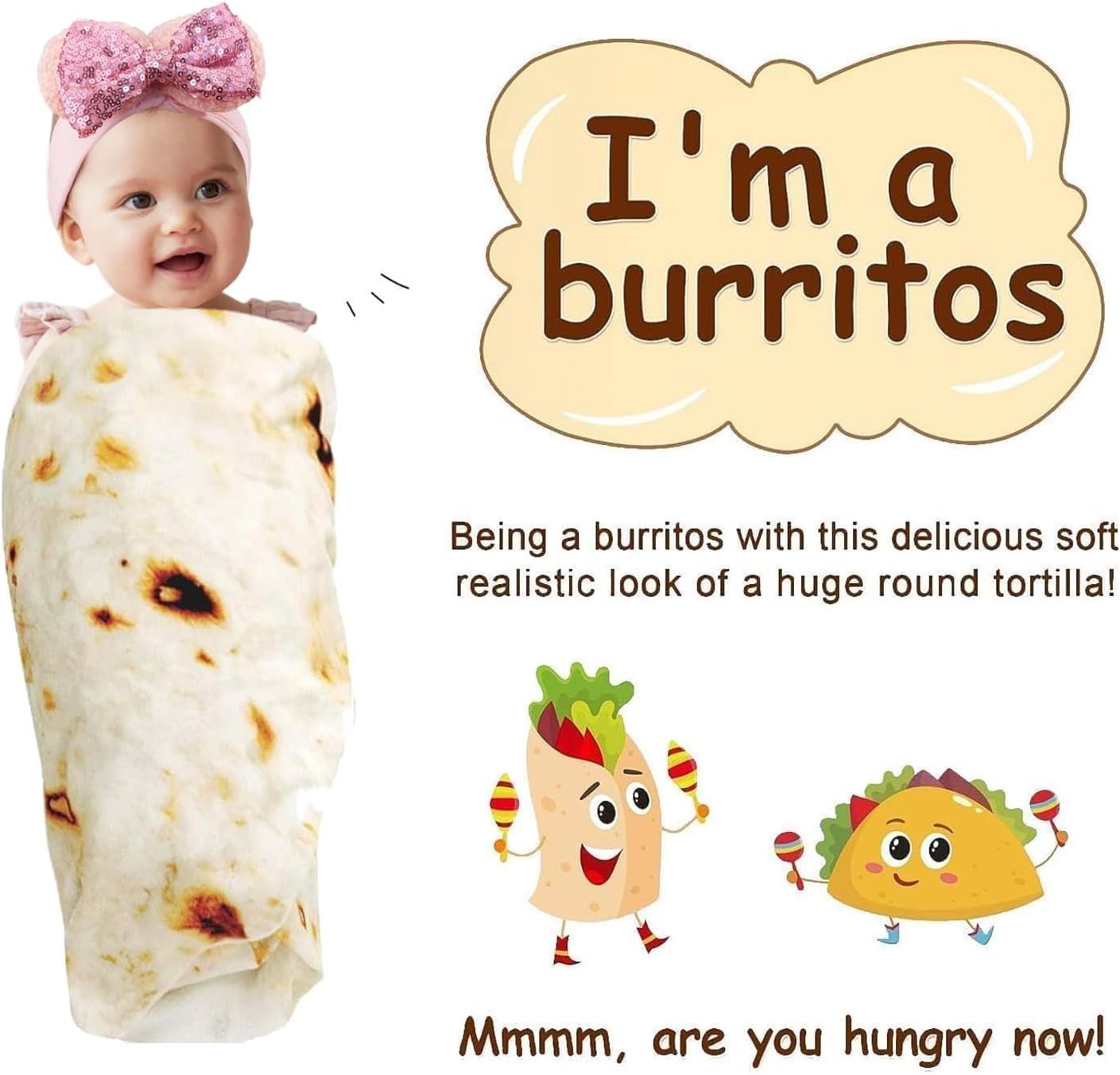 2 Pack Burrito Tortilla Blanket Baby Stuff Shower White Elephant Gifts for Kids Taco Throw Blankets Wrap Newborn Swaddle Toddler Boy Girl Party Novelty Gag Pets Soft Fleece 40in