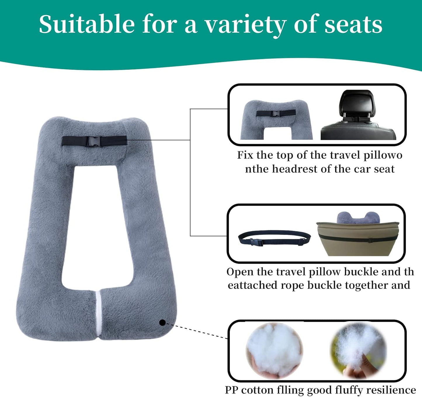 Travel Pillow Upgraded Version of Aircraft Travel Neck Pillow with Storage Bag, Sleep Pillows for Travel by Train, Car, or Plane, Supporting The Head and Body, Travel Pillow for Kids Grey