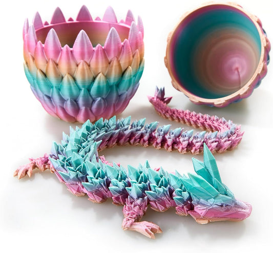 Easter Eggs 3D Printed Dragon Egg Dragon Eggs with Dragon Inside Fidget Toys Pendant Desk Decorative Easter Egg Fillers Easter Gifts for Boys Kids Home Office Decor (Rainbow)