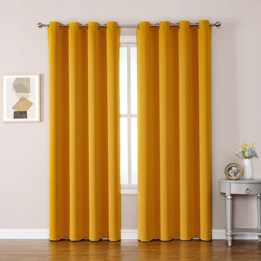 ChrisDowa Room Darkening Curtains 108 Inches Long 2 Panels Set for Living Room, Grommet Thermal Insulated Blackout Curtains for Bedroom (Mustard Yellow, 52 x 108 Inch)