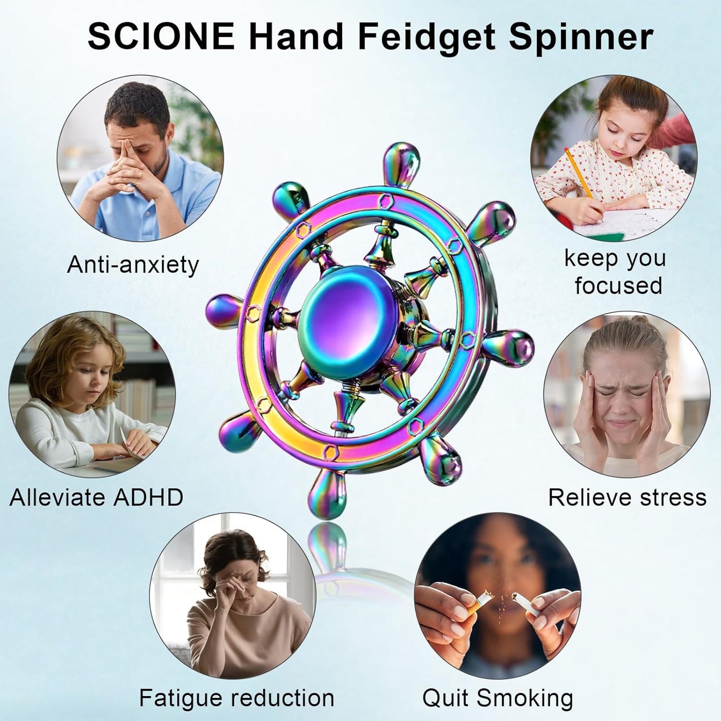 SCIONE Metal Fidget Spinner Gifts for Adults and Kids, Stress Anxiety ADHD Relief Figets Toy, Metal Anti-Anxiety Fidget Spinner Toy for Birthday Gifts Stocking Stuffers Classroom Prizes for Boys Girls
