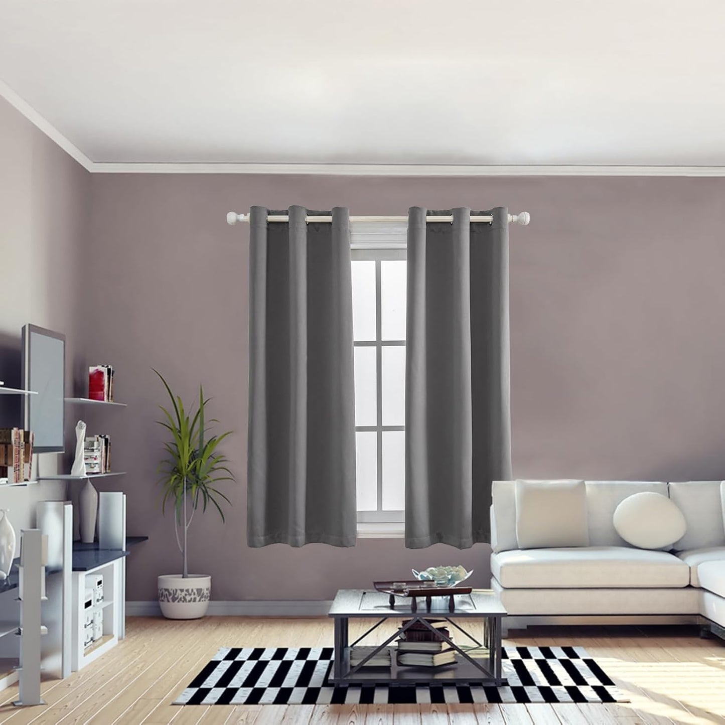 Anytime 100% Blackout Curtain Set, Thermal Insulated & Energy Efficiency Window Draperies for Guest Room, Full Shading Panels for Shift Worker and Light Sleepers（Grey, 2 Panels, 42W x 45L）