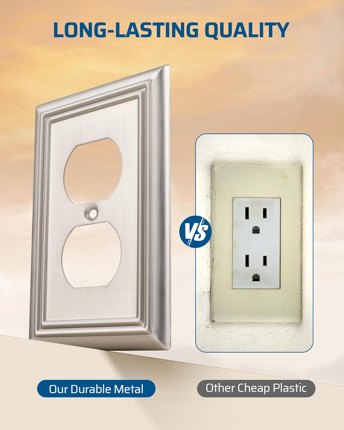 DEWENWILS 4-Pack Duplex Wall Plate, Metal Wall Outlet Cover for Receptacle, Light Switch, Brushed Nickel