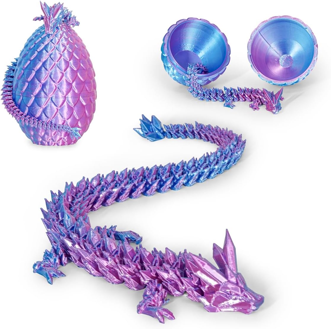 Dragon Eggs with Dragon Inside, 3D Printed Surprise Funny Gifts for Kids, Boys, Girls, Articulated Dragon Fidget Toys for Adults, Executive Desk Toys Office Room Decor (Gradient Light Purple-Red)