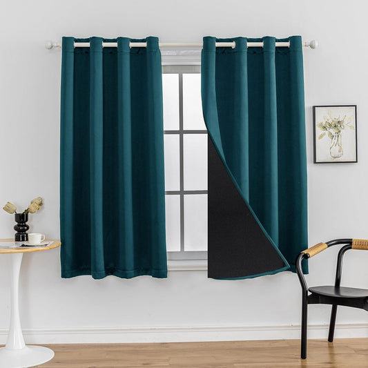 Anytime 100% Blackout Curtain Set, Thermal Insulated & Energy Efficiency Window Draperies for Guest Room, Full Shading Panels for Shift Worker and Light Sleepers（Greyish Blue, 2 Panels, 52W x 45L）