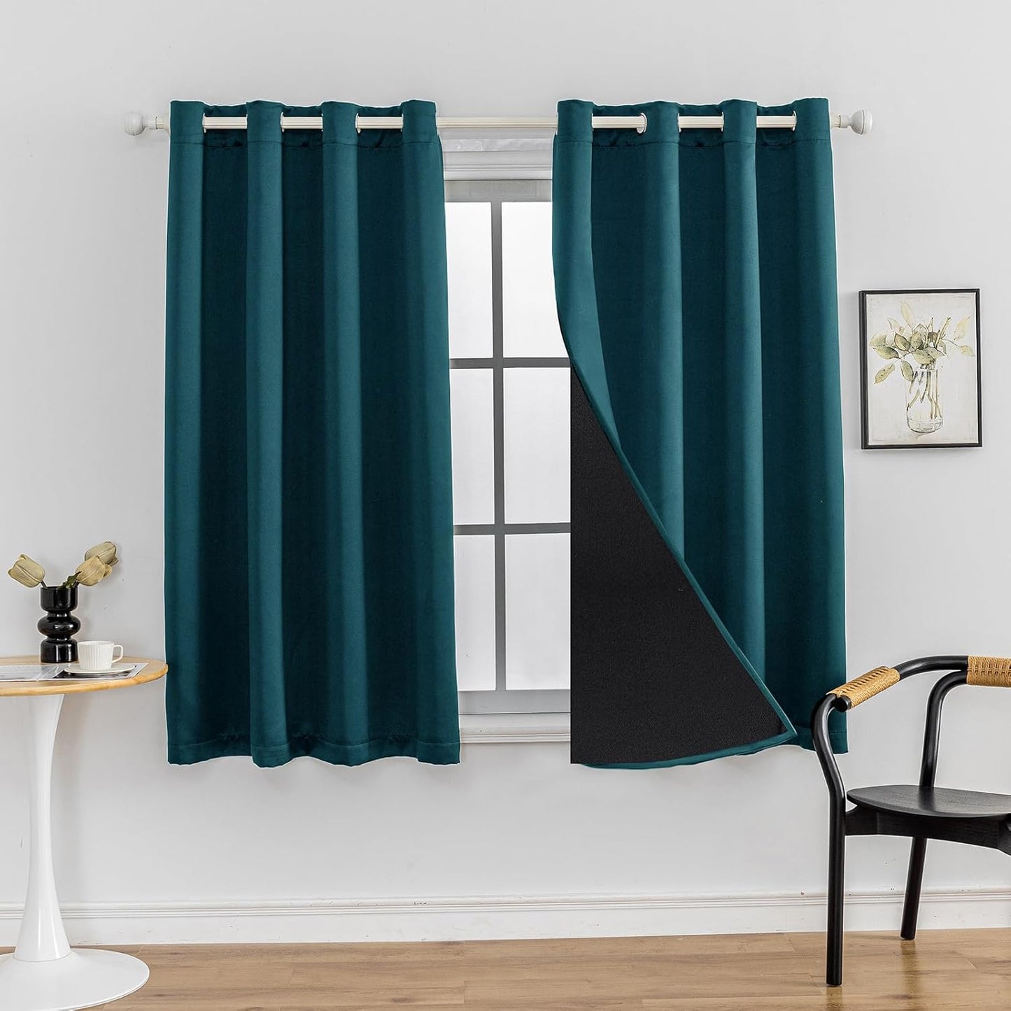 Anytime 100% Blackout Curtain Set, Thermal Insulated & Energy Efficiency Window Draperies for Guest Room, Full Shading Panels for Shift Worker and Light Sleepers（Greyish Blue, 2 Panels, 52W x 63L）