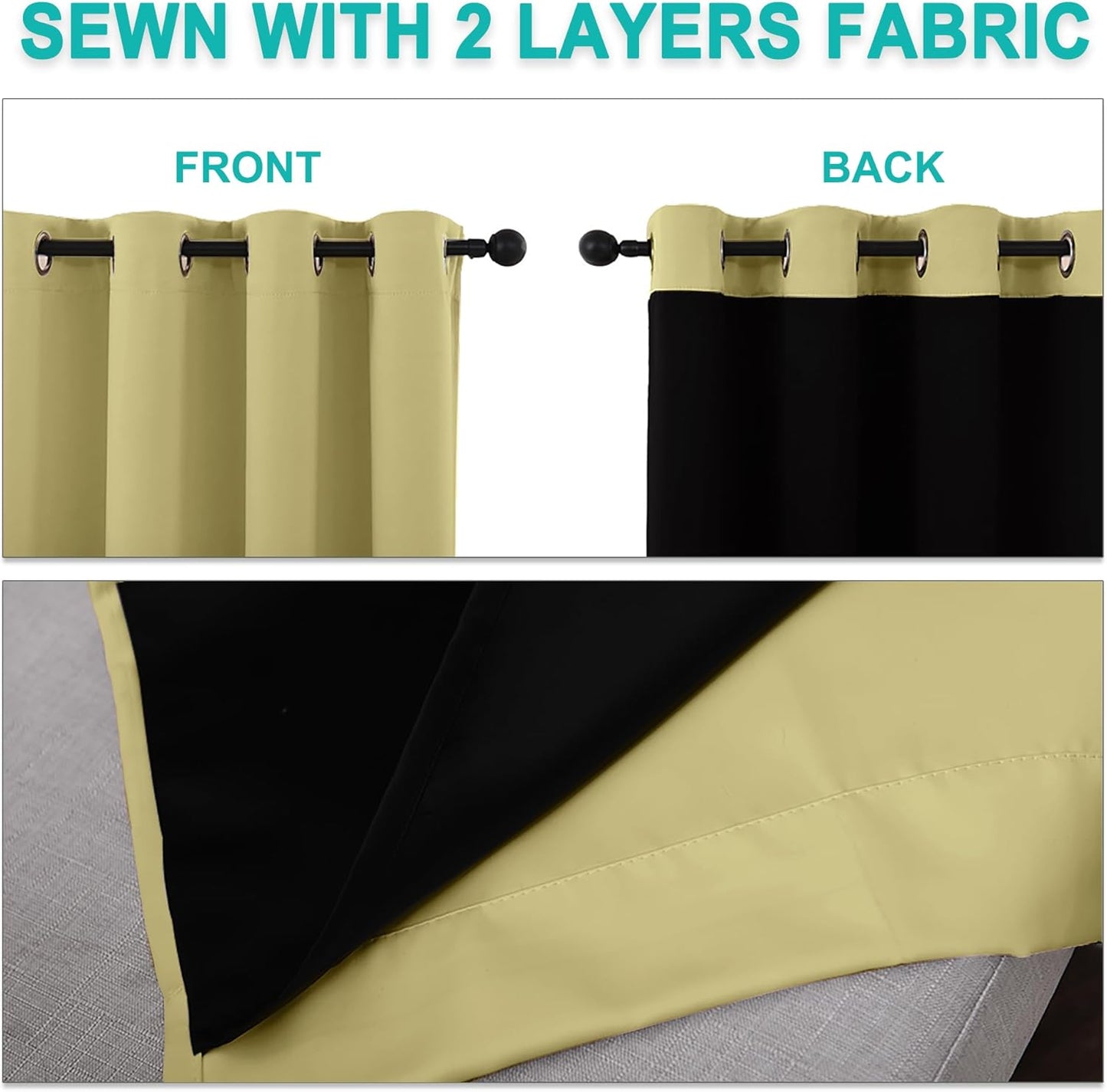 NICETOWN Paler Yellow Full Shade Curtain Panels, Pair of Energy Smart & Noise Blocking Out Blackout Drapes for Dining Room Window, Thermal Insulated Guest Room Lined Window Dressing, 52 x 72 inch