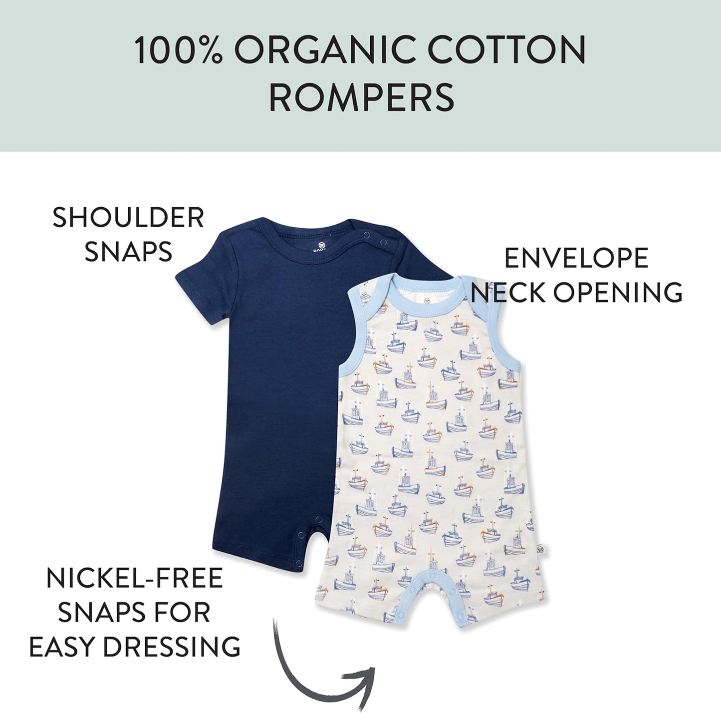 HonestBaby Short Sleeve and Tank Romper 100% Organic Cotton for Infant Baby and Toddler Boys