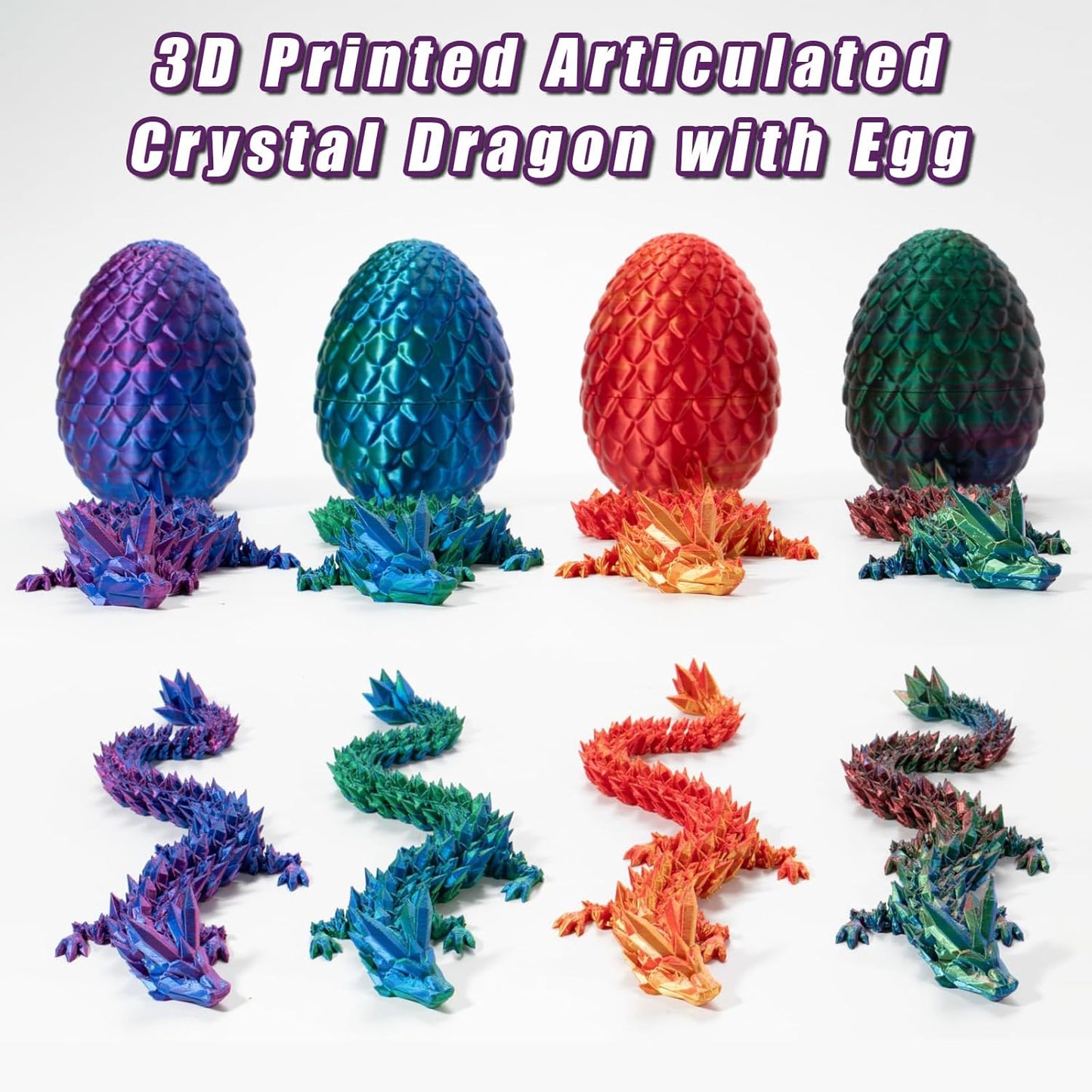 STONESTAR 3D Printed Dragon Fidget Toys, Full Articulated Dragon Crystal Dragon in Egg, Home Office Executive Desk Toys, 11" Dragon with 5" Egg (Laser Yellow&Green)
