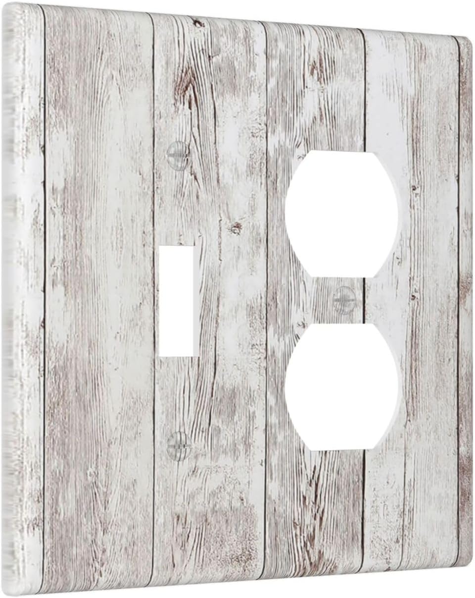 Wallplates Rustic Vintage White Wood Grain 1 Toggle 1 Duplex Switch Plate Electrical GFCI Faceplate Decorative Light Switch Covers for Farmhouse Home Decor
