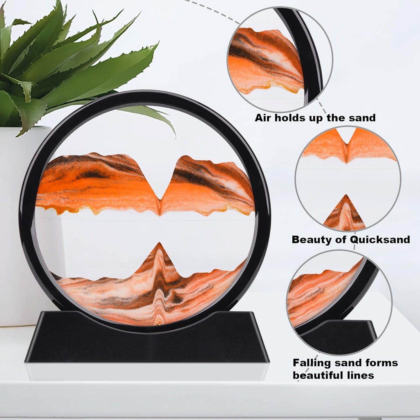 QLKUNLA Moving Sand Art Picture Liquid Motion 3D Deep Sea Sandscape in Motion Display Flowing Sand Frame Relaxing Desktop Home Office Work Decor Art Toys (7 inch, Orange)