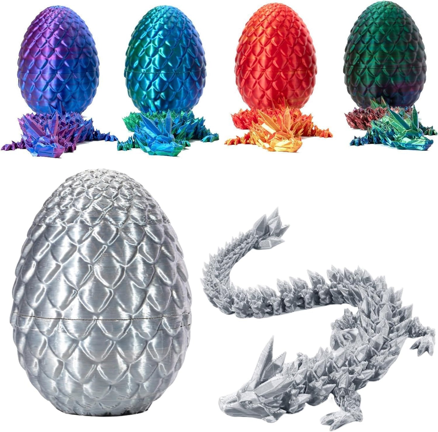 Cessfle 3D Printed Dragon in Egg, Crystal Dragon Eggs with Dragon Inside, Full Articulated Dragon Eggs 3D Dragon Toys, Mystery Dragon Egg for House of Dragon, 3D Printed Animals Fidget Toys