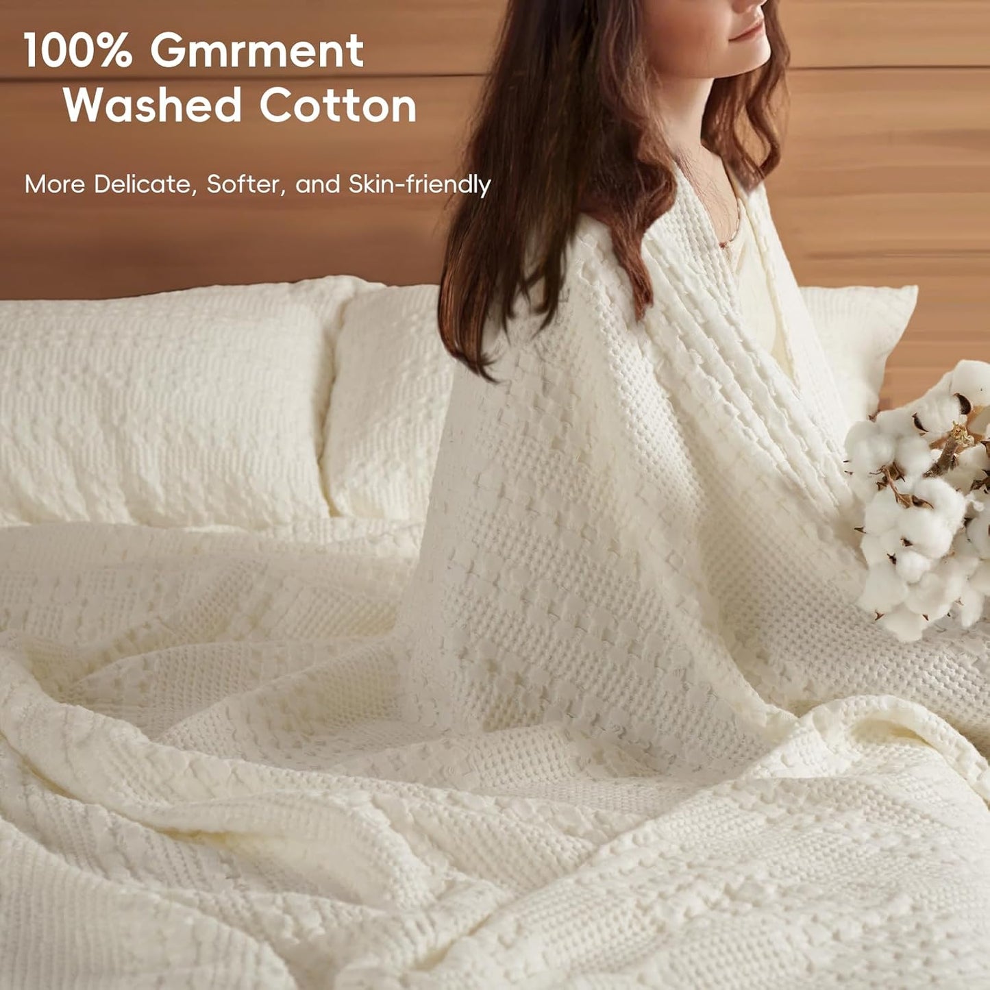 PHF 100% Cotton Waffle Blanket Oversized King 120"x120", Lightweight Breathable Extra Large 10'x10' Summer Blankets for Bed, Giant Big Luxury Aesthetic Woven Bedding for Home Decor, Ivory